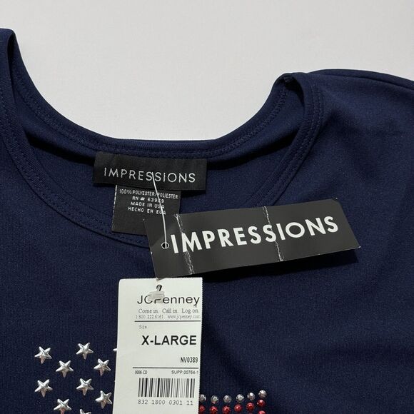 American Flag Rhinestone Navy Blue USA T-Shirt XL Woman's 4th of July Apparel - Picture 4 of 4